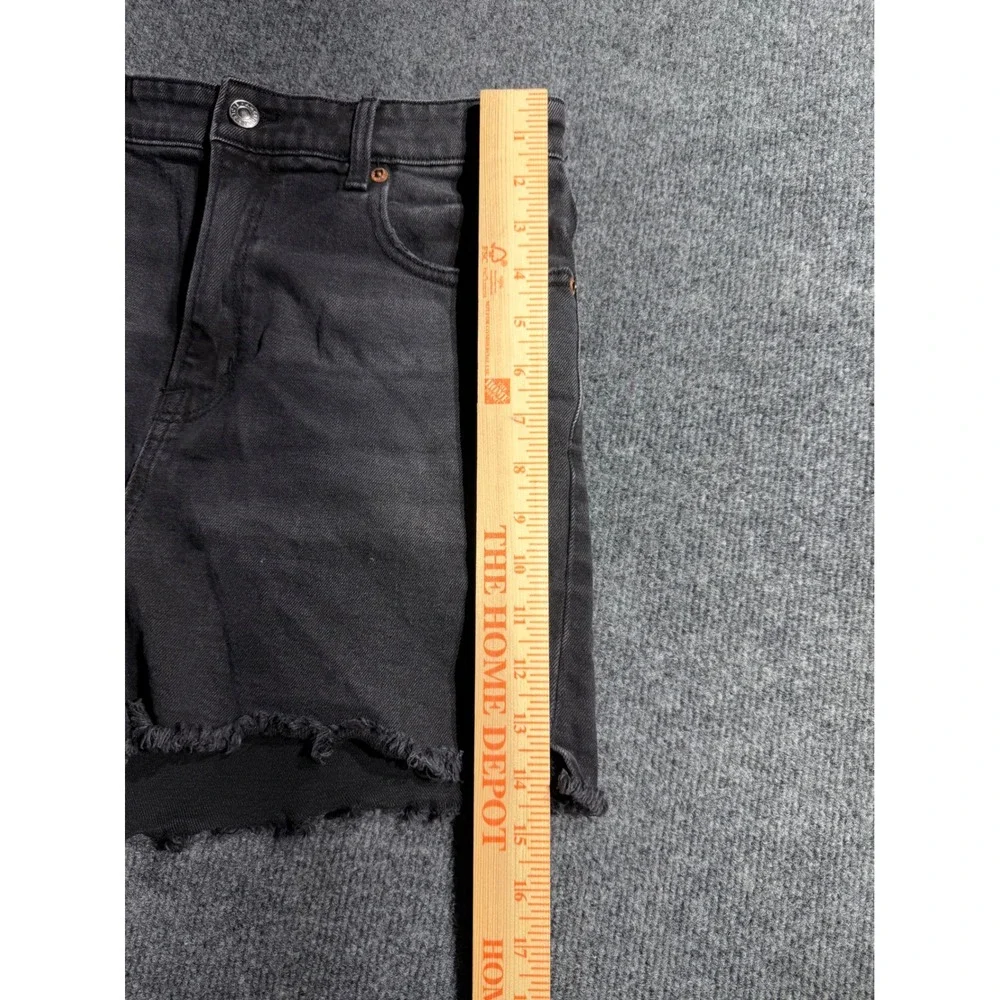 American Eagle Women 10 Black High Waisted Raw Hem‎ Denim Shorts Stretch